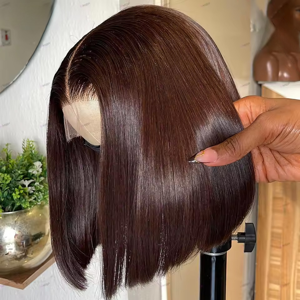 Glueless Wear And Go Human Hair Wig - 13x4 Çikolata Kahverengi Düz Bob Peruk