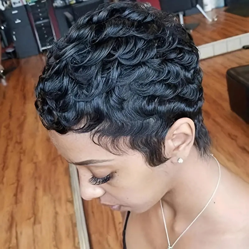 Short Pixie Cut Wig Human Hair Cheap - Kısa Bob Pixie Kesim Peruk Kıvırcık