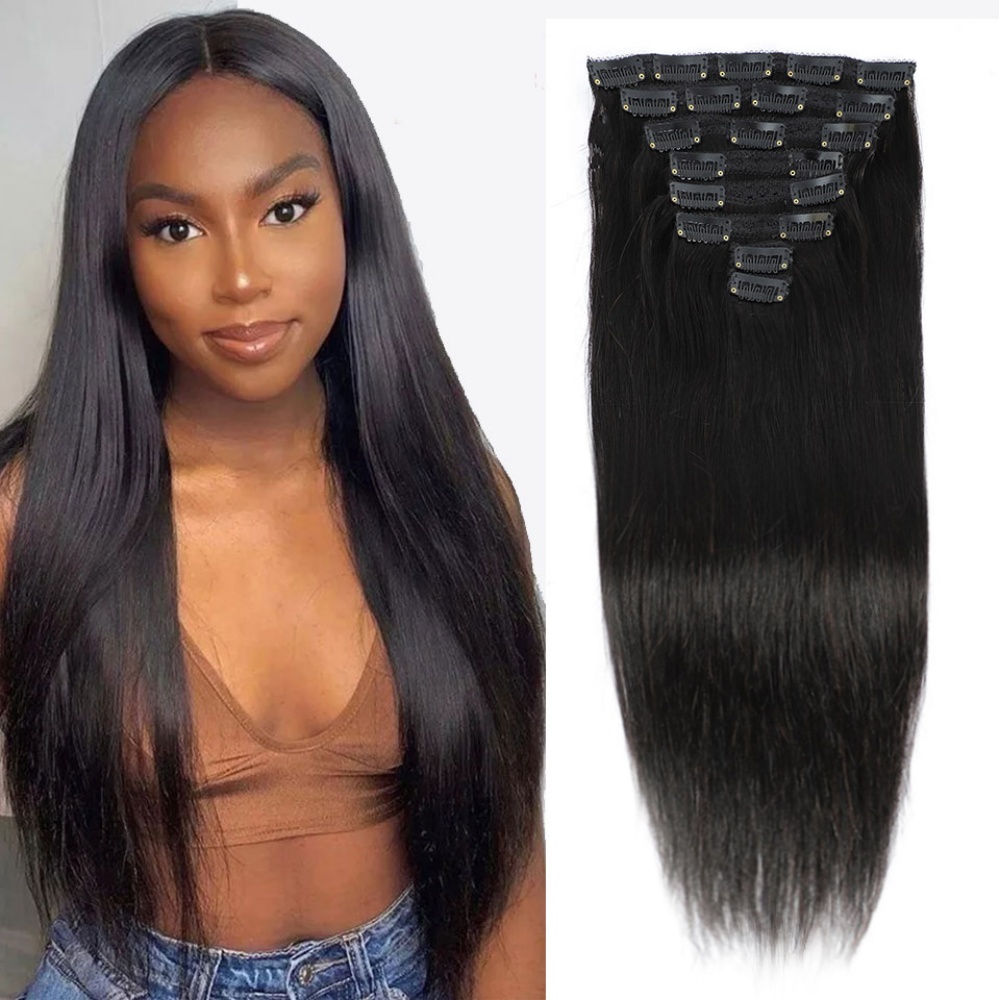 Seamless Clip In Hair Extensions Human Hair - Doğal Düz Klipsli İnsan Saç Uzantıları