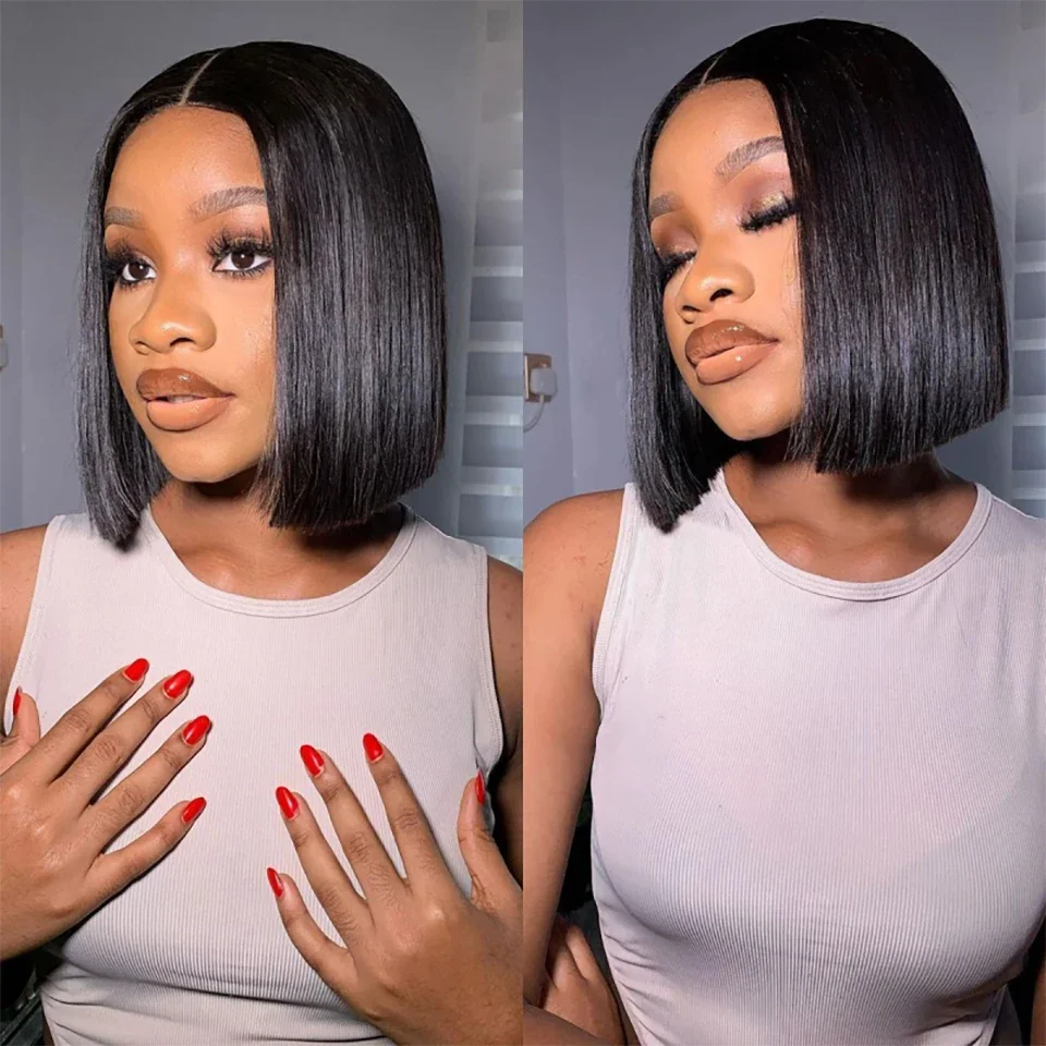 Glueless Wear And Go Human Hair Wig - Düz Kısa Bob Peruk Gerçek Saç