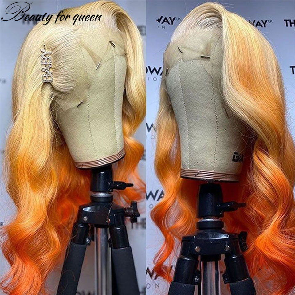 613 Blonde Body Wave Lace Front Wig - Zencefil 613 Turuncu Vücut Dalgası Şeffaf