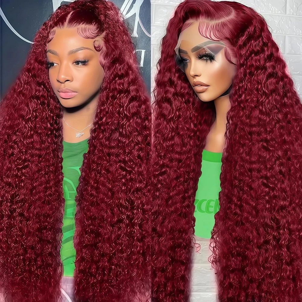 Human Hair Wigs - 99J Bordo Renkli Derin Dalgalı 200