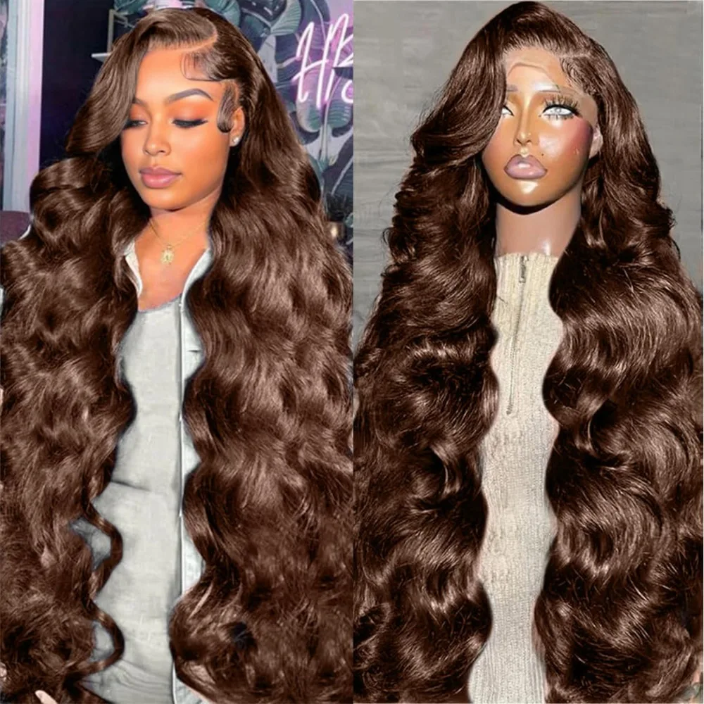 Hd Lace Frontal Wig Human Hair Pre Plucked - Çikolata # 4'lü Body Wave Peruk