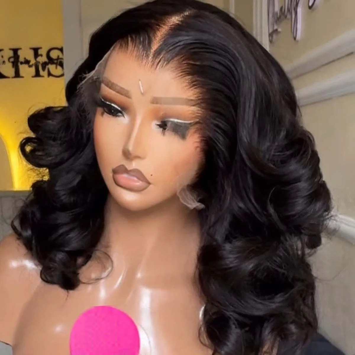Pre Parted 13X4 Lace Front Bob Wig - Siyah Peruk Kısa Bob Dalgalı Dantel