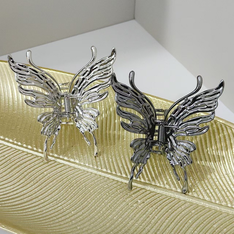 Hair Clips - Kelebek saç tokası Parlak Gümüş Çapraz