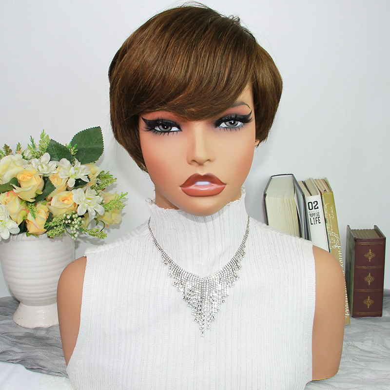 Short Pixie Cut Wig Human Hair Cheap - Çikolata Kahverengi Pixie Kesim Peruklar Gerçek