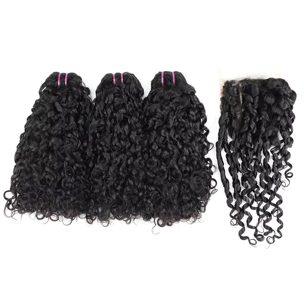 Deep Wave 3 Bundles With Closure - Pixie Kıvırcık Saç Demetleri, Peruk Kapatmalı