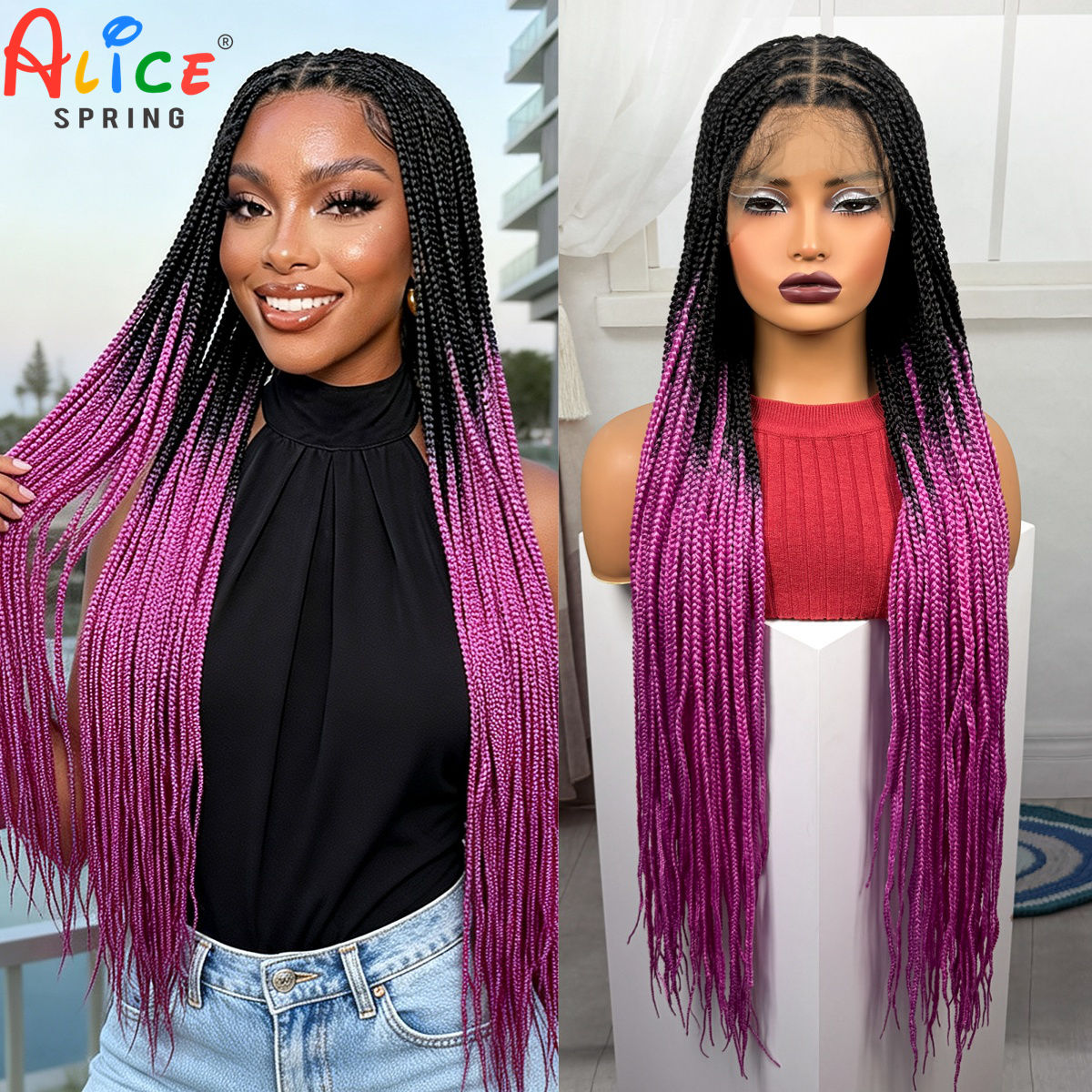 36 inç Uzun Pembe Renkli Kutu  - Synthetic Braided Wigs For Black Women incelemesi ve fiyatı