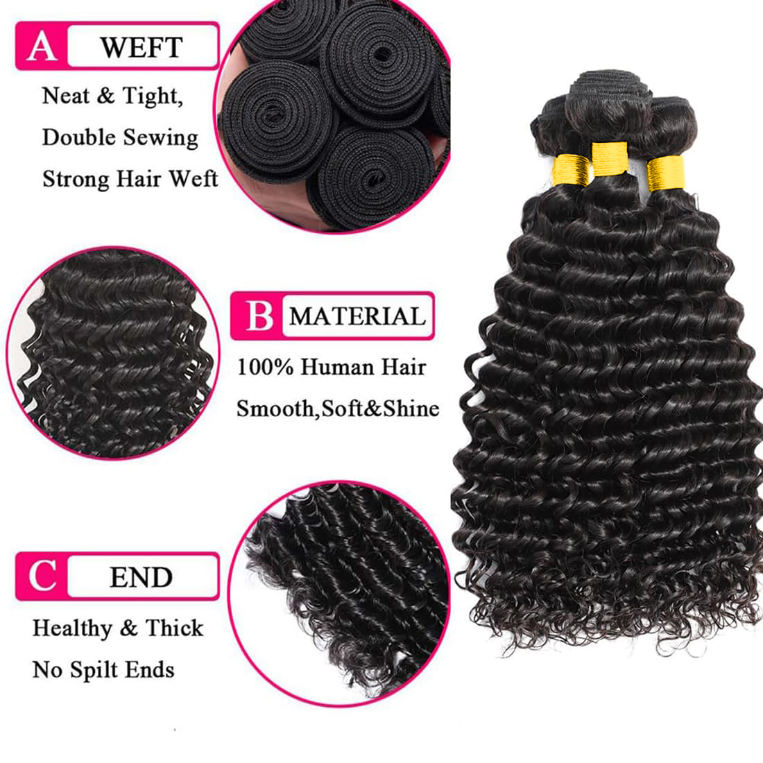 Kapatmalı İnsan Saçı Demetleri - Deep Wave 3 Bundles With Closure incelemesi ve fiyatı